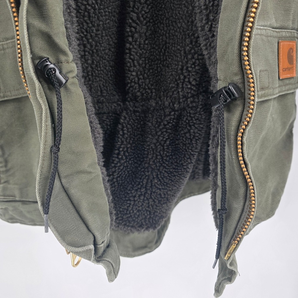 CARHARTT C95 JACKSON COAT MENS MEDIUM ARMY GREEN GRAY SHERPA HOODED JACKET 2014 - Picture 10 of 16